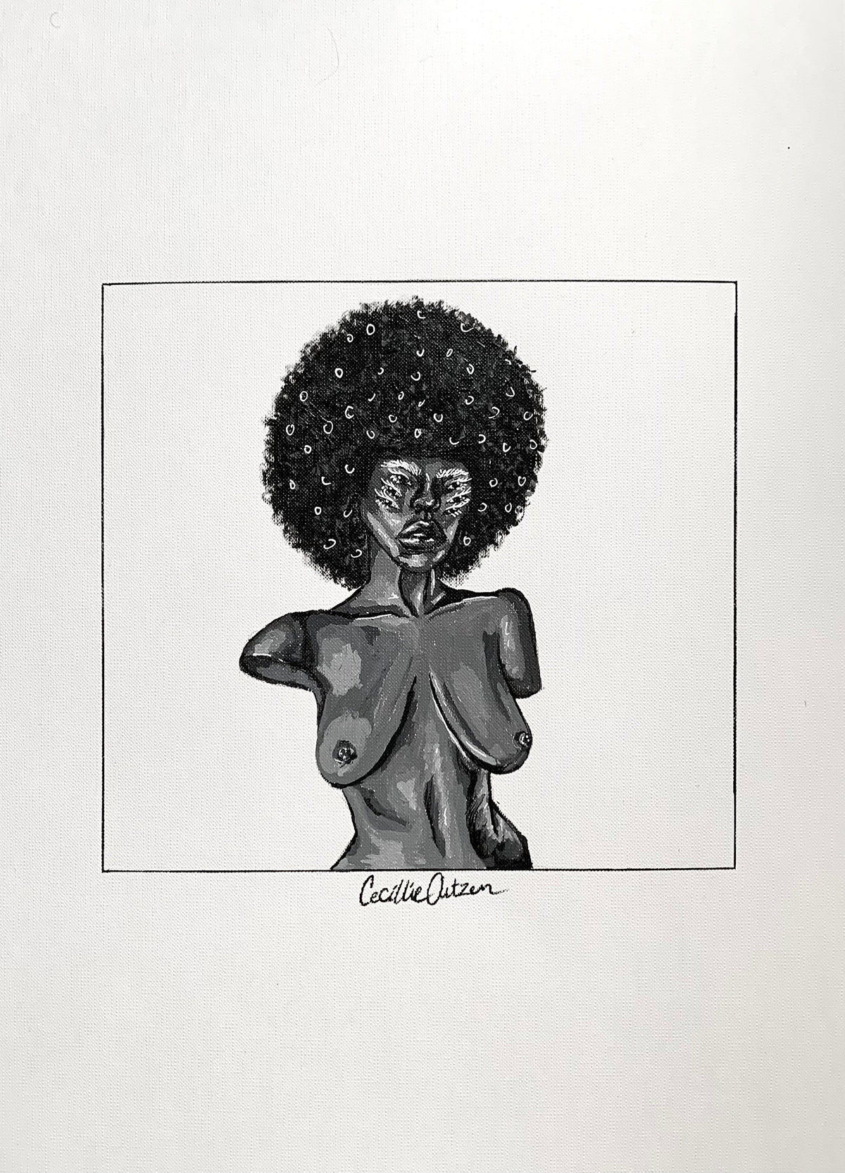 Shade II er malet med akryl på kvalitetspapir. Sort/hvid farver.