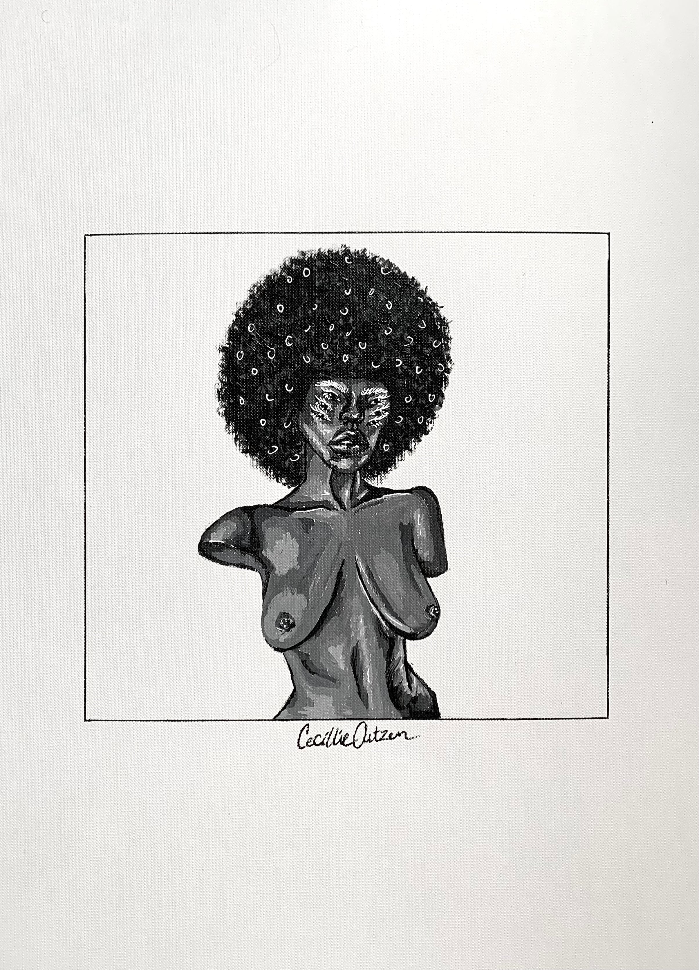 Shade II er malet med akryl på kvalitetspapir. Sort/hvid farver.