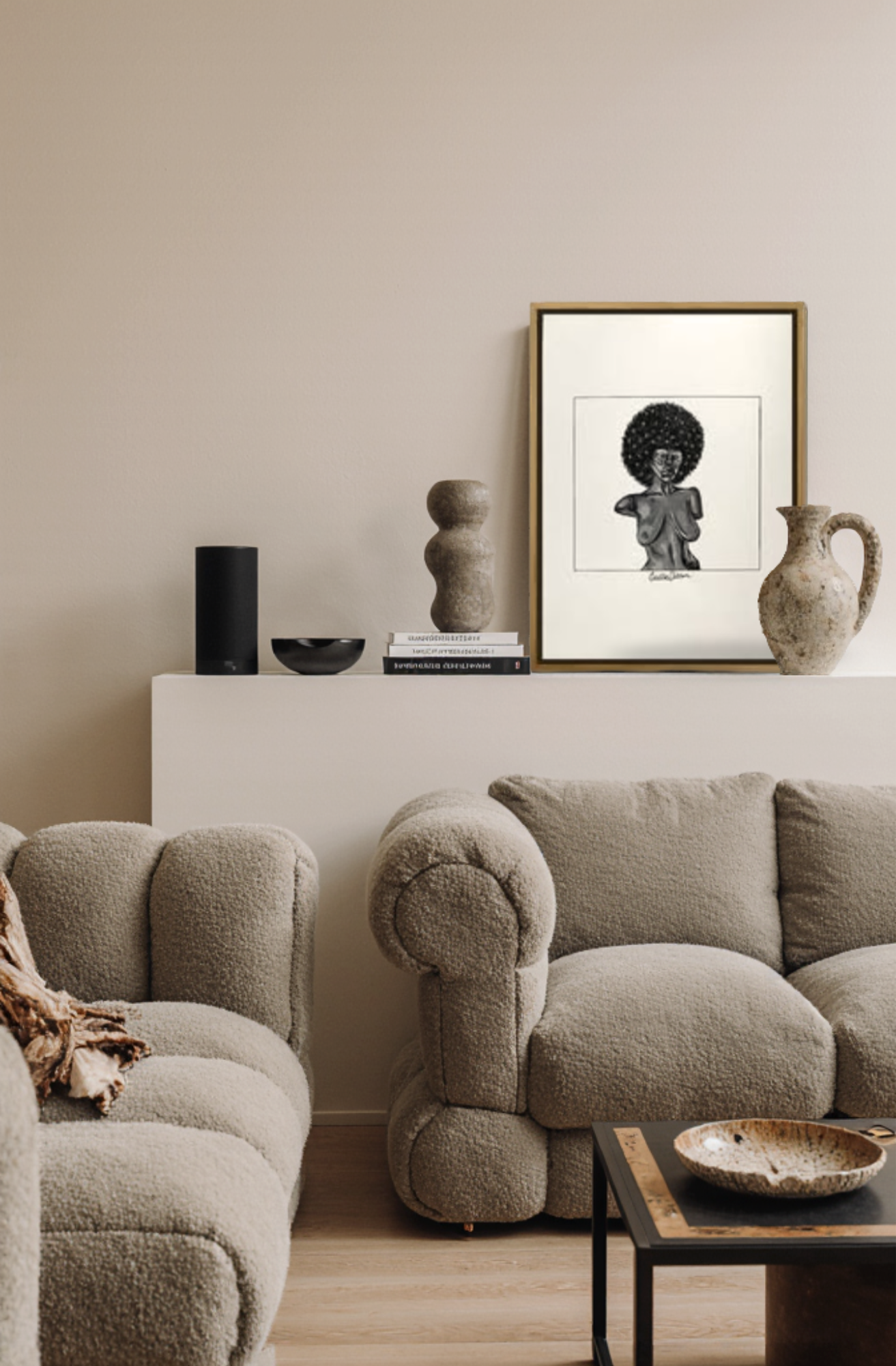 Shade II er malet med akryl på kvalitetspapir. Sort/hvid farver.