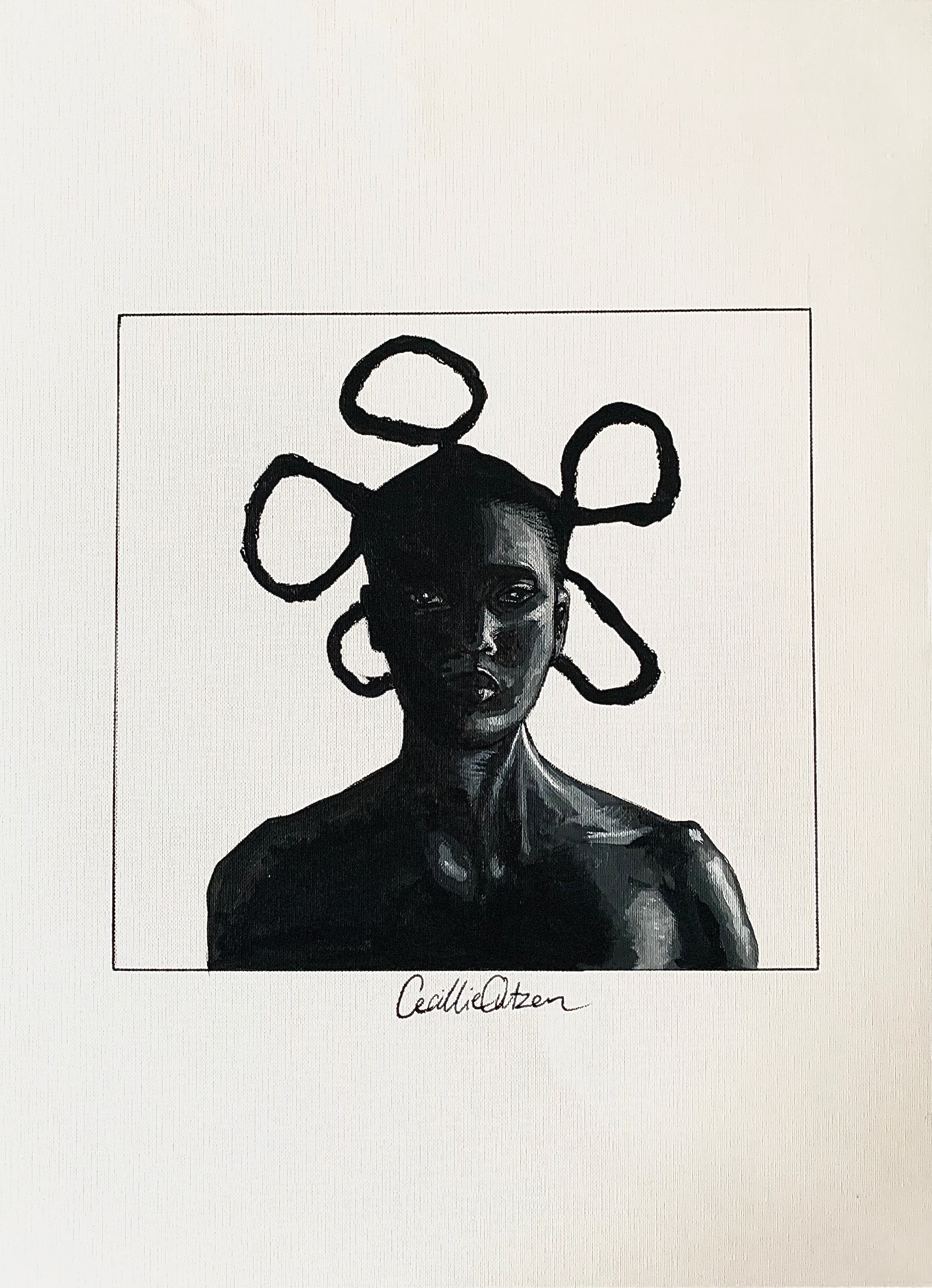 Shade I er malet med akryl på kvalitetspapir. Sort/hvid farver.