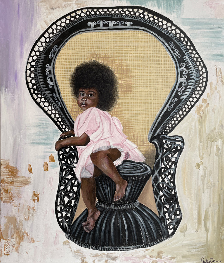 Storyteller er malet med akrylmaling i lyse farver