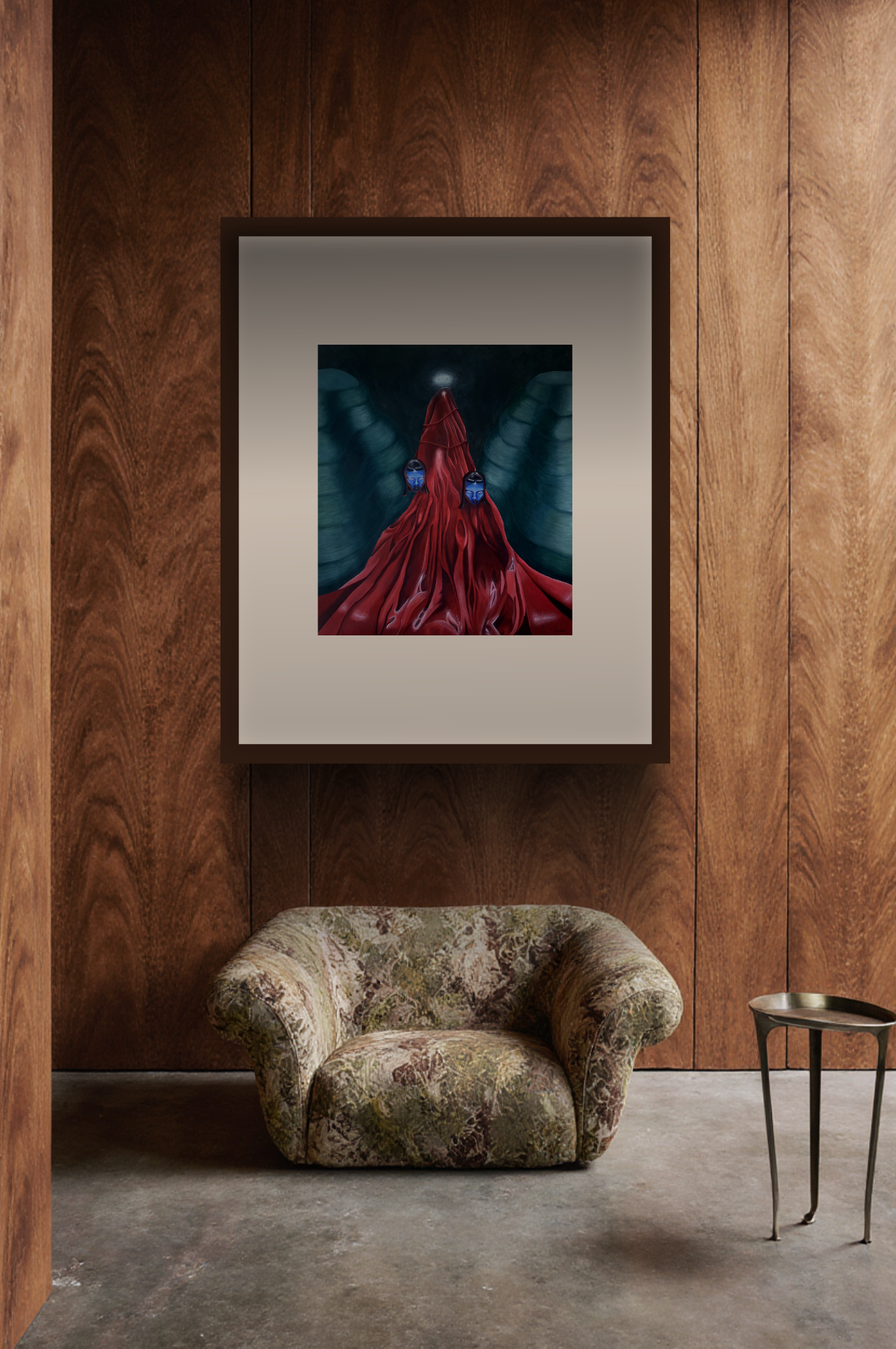 Weighting Faces er et mørkt akryl maleri på kvalitetspapir. Velegnet til ramme